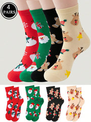 Christmas Themed Warm Cotton Socks Cute Feature Single Or Four Pairs Pack Holiday Cheerful Cozy Footwear