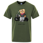 Motorcycle Enthusiast Street Ted Rider Printed T-Shirt Men Loose Casual Short Sleeves Summer Breathable Tee Cotton Clothing