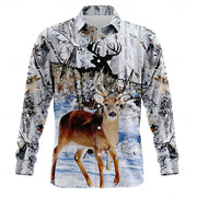 2026 New Men's Christmas Shirt Button Long Sleeve Fun Outdoor Festival Spring and Autumn Lapel 3D Printed Lapel Shirt Red