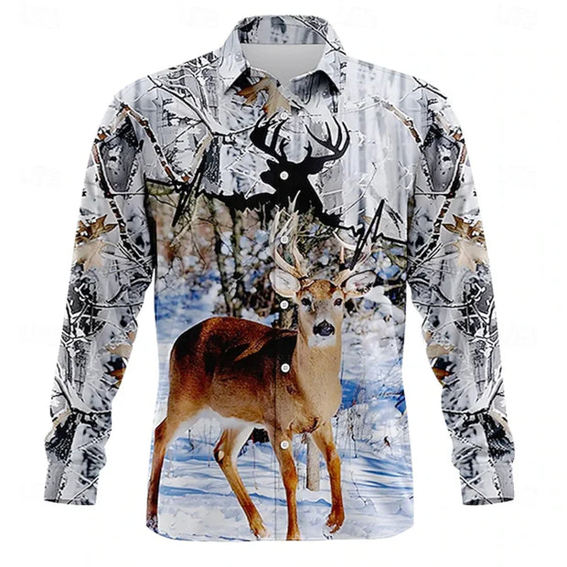 2026 New Men's Christmas Shirt Button Long Sleeve Fun Outdoor Festival Spring and Autumn Lapel 3D Printed Lapel Shirt Red