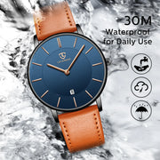 Men’s Minimalist Analog Watch – Date Display, Leather Strap, Fashion-Forward Simplicity