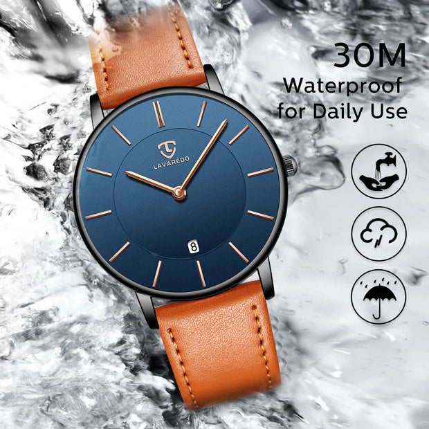 Men’s Minimalist Analog Watch – Date Display, Leather Strap, Fashion-Forward Simplicity