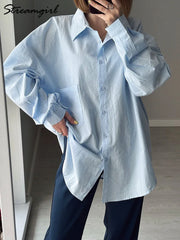 Basic Oversized Button Up Shirts Women Summer Tops Cotton Office Wear Woman Loose Blue Blouses Women Yellow Shirts Long Sleeve