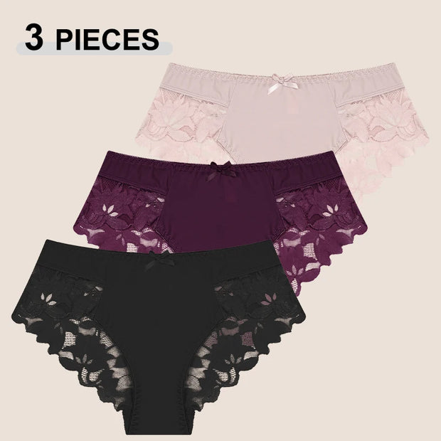 3PCS Women's Lace Seamless Panties – Low Rise, Breathable & Elegant Lingerie (S–XXL)