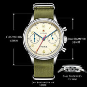 RED STAR 1963 Pilot Chronograph – 38mm/40mm Mechanical Watch with Seagull ST1901 Movement & Sapphire Crystal