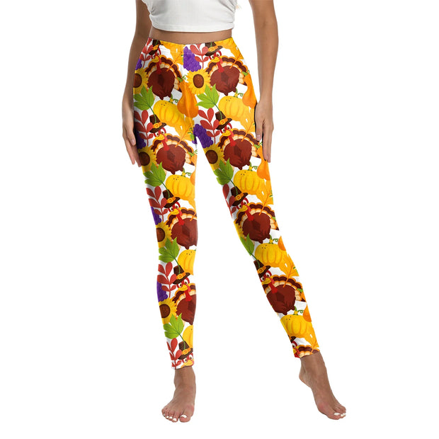 [You're My Secret] Adult Women Turkey Print Leggings for Women Thanksgiving Day Party Skinny Pants Streetwear Yoga Leggings