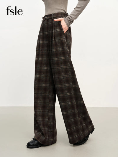 FSLE Retro Plaid Straight-Leg Casual Tros for Women Fall Winter 2025 New Arrival Petite-Friendly Casual Pants Commuting