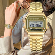 Women’s Elegant Gold & Silver Stainless Steel Digital Watch