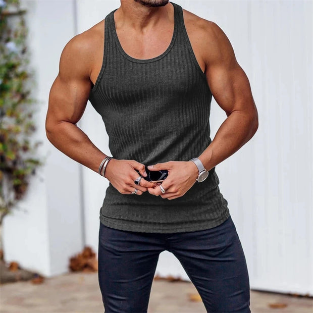 2024 Men's Black Fitness Tank Top – Breathable Sleeveless Gym & Running Vest