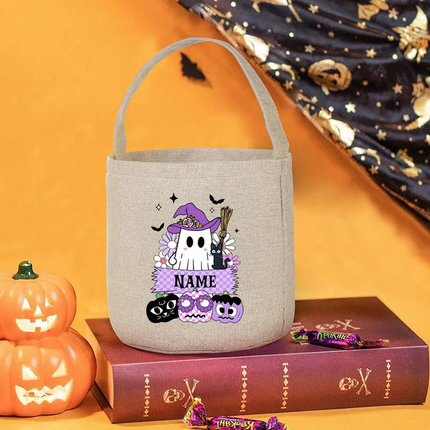 Personalized Halloween Bucket Trick or Treat Bag Halloween Basket with Name Gift for Kids Candy Bucket Totes Party Favor