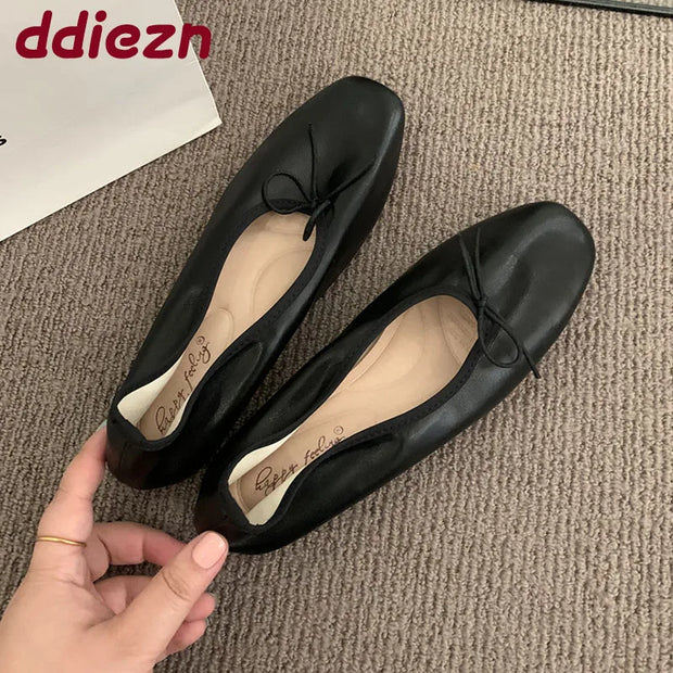 Fashion Shallow Women Ballet Flats Dance Shoes Casual Female Soft Footwear Butterfly-Knot Ladies Flats Slip On Shoes