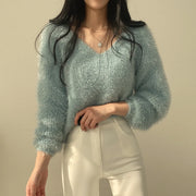 Women's Soft Cozy V-Ne Sweater Autumn Winter Faion Sweet Large V-Ne Knitted Top Women's Faion Trendy Sweater