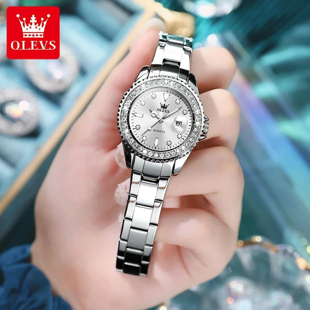 Women’s OLEVS Diamond Dial Stainless Steel Quartz Watch