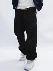 Men's 2024 New Cotton Fashion Fully Embroidered Skull Loose Straight Casual Jeans Pants High Street Hip-Hop Y2K Vintage Pants