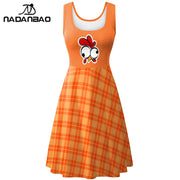 Nadanbao Funny Turkey Print Dress Summer U-neck Sleeveless Dresses Thanksgiving Family Party Women's Clothing Casual Lady Outfit