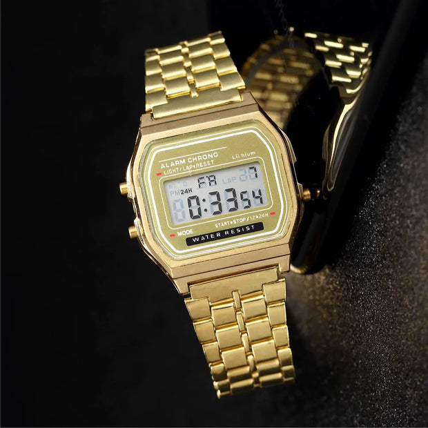 Women’s Elegant Gold & Silver Stainless Steel Digital Watch