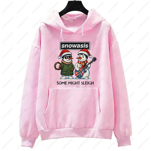 Funny Christmas Men Hoodies SNOWASIS Some Might Sleigh Snowman Tops Rock Band Parody Holiday Gift Music Lovers Christmas Hoody
