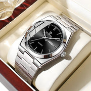 UTHAI Men's Stainless Steel Quartz Watch – Double Calendar, Waterproof, Light Luxury Business Style