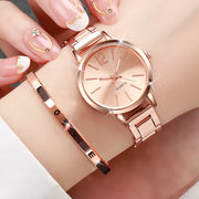 Women’s Elegant Steel Strap Quartz Watch & Love Bracelet Set