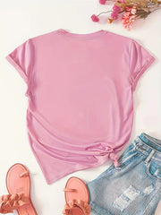 Stylish Women's Short Sleeve Casual  Round Neck Summer Sporty Style Versatile Top with Print Soft Fabric Breathable Moisture