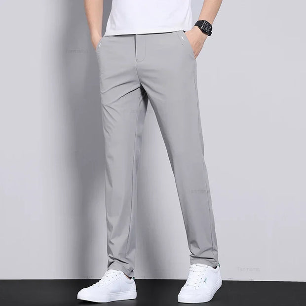 Men’s Ultra-Thin Ice Silk Slim Straight Casual Trousers