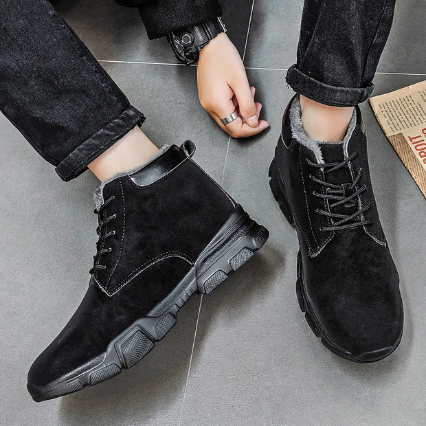 Men's Short Boots Fall/Winter Style Fleece-Lined, Thickened, Warm, Outdoor, Slip-Resistant, Durable High-Top Short Boots for Men