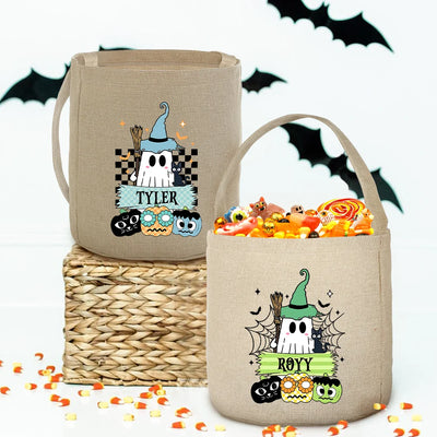 Personalized Halloween Bucket Trick or Treat Bag Halloween Basket with Name Gift for Kids Candy Bucket Totes Party Favor