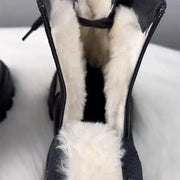 Ankle Boots for Women's Flats Platform Shoes 2025 Winter Sport Snow Boots New Trend Short Plush Lace Up Leather Fad Mujer Botas