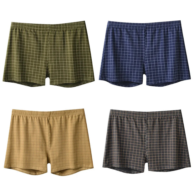 4Pcs Mens Underwear Boxers Shorts Casual Cotton Sleep Underpants Homewear Men Panties Striped Plaid Loose Comfortable Underwear