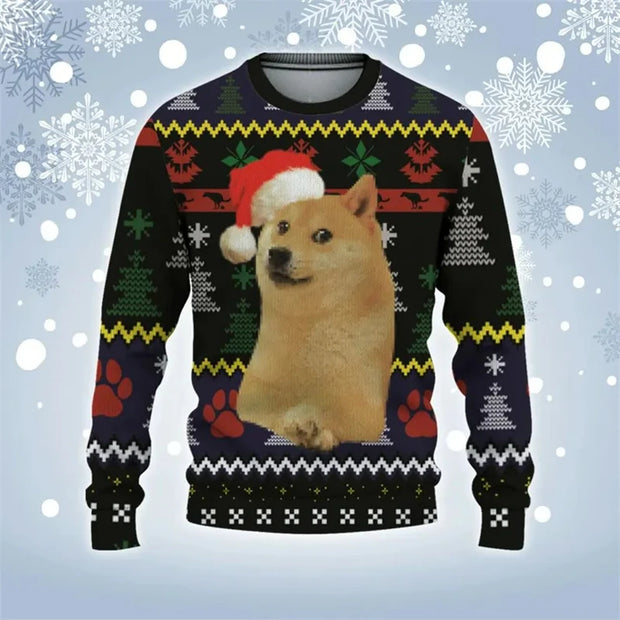 This Is Fine Meme Ugly Christmas Sweater Funny Dog Graphic Xmas Holiday Gift Sweatshirt For Men Fashion Casual Kids Pullovers