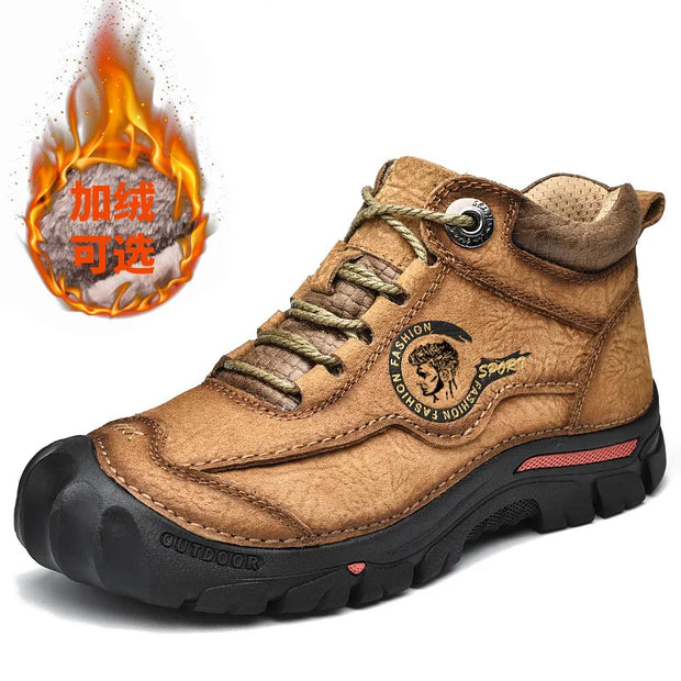 Outdoor Men's Boots Genuine Leather Casual Shoes Climbing Hiking Shoes Warm Winter Boots for Men High Quality Platform Snow Boot