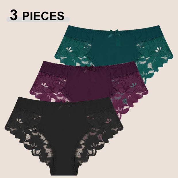 3PCS Women's Lace Seamless Panties – Low Rise, Breathable & Elegant Lingerie (S–XXL)