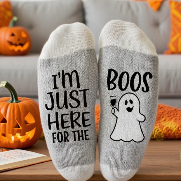 Halloween Socks I'm Just Here for The Boos Ghost Drinking Socks Boozy Fall Gift Costume Colleague Wine Lover Party Photo Props