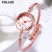 Women’s Luxury Gold Bangle Quartz Watch with Thin Chain