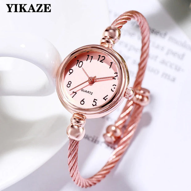 Women’s Luxury Gold Bangle Quartz Watch with Thin Chain