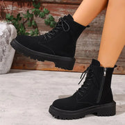Fall and Winter Thick Bottom Riding Boots Waterproof Platform Lacing Fashion Women's Boots Green Black Large Size 42