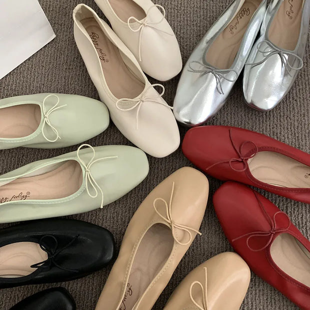 Fashion Shallow Women Ballet Flats Dance Shoes Casual Female Soft Footwear Butterfly-Knot Ladies Flats Slip On Shoes
