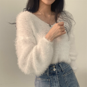 Women's Soft Cozy V-Ne Sweater Autumn Winter Faion Sweet Large V-Ne Knitted Top Women's Faion Trendy Sweater