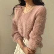 Women's Soft Cozy V-Ne Sweater Autumn Winter Faion Sweet Large V-Ne Knitted Top Women's Faion Trendy Sweater