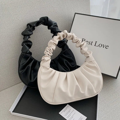 New Summer Pleated Handlebags For Women PU Cloud Bags Leisure Armpit Bag Shopping Shoulder Bags Dumpling Handbag Female