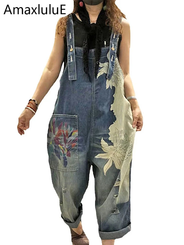 AmaxluluE Women’s 2025 Summer Printed Denim Overalls