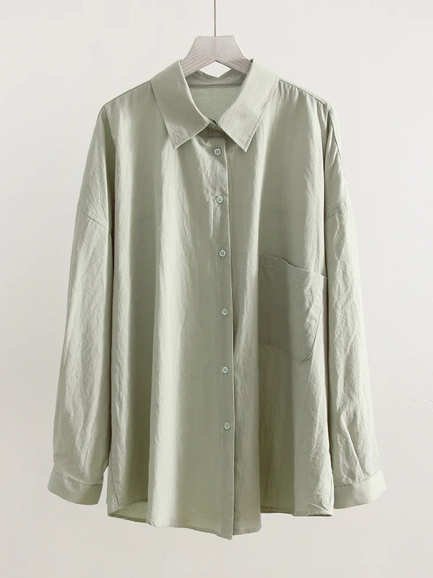 Basic Oversized Button Up Shirts Women Summer Tops Cotton Office Wear Woman Loose Blue Blouses Women Yellow Shirts Long Sleeve