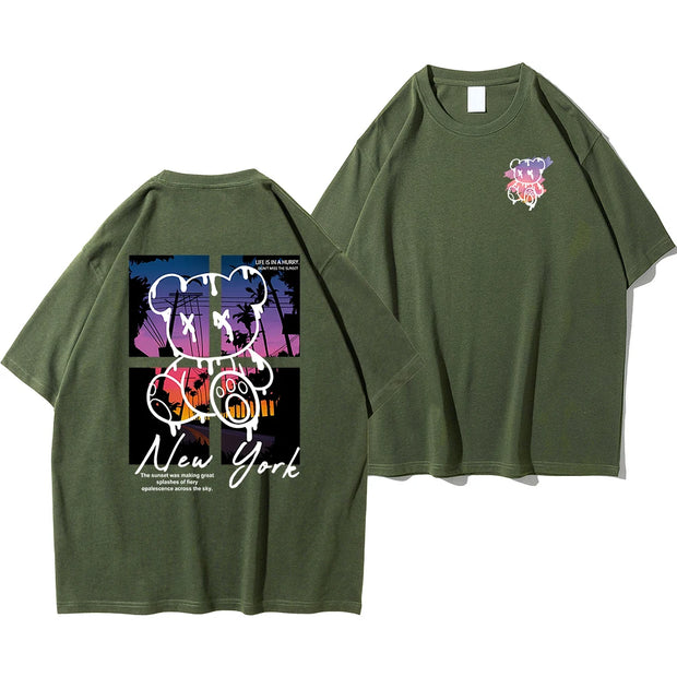 Cartoon Bear Sunset Tee