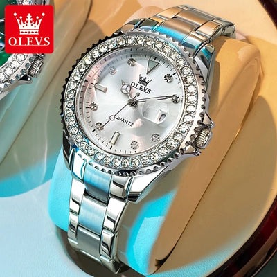Women’s OLEVS Diamond Dial Stainless Steel Quartz Watch