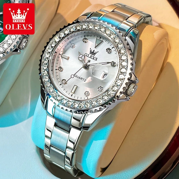 Women’s OLEVS Diamond Dial Stainless Steel Quartz Watch