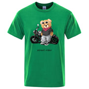 Motorcycle Enthusiast Street Ted Rider Printed T-Shirt Men Loose Casual Short Sleeves Summer Breathable Tee Cotton Clothing