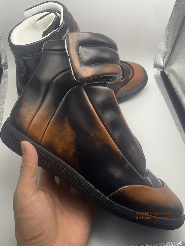 High-Top Sneaker for Men Designer Genuine Leather Outdoor Comfort Flat Trainers Ankle Boot Stylish Trendy Handmade Men Shoes