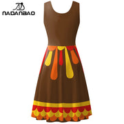 Nadanbao Funny Turkey Print Dress Summer U-neck Sleeveless Dresses Thanksgiving Family Party Women's Clothing Casual Lady Outfit