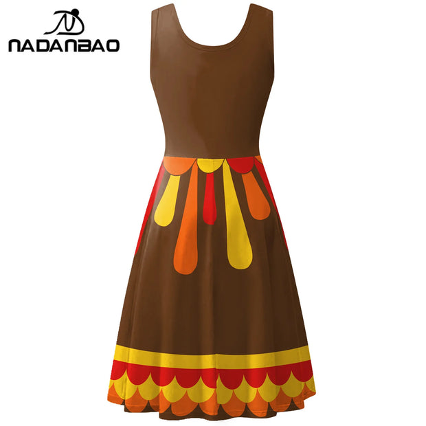 Nadanbao Funny Turkey Print Dress Summer U-neck Sleeveless Dresses Thanksgiving Family Party Women's Clothing Casual Lady Outfit