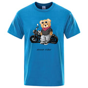 Motorcycle Enthusiast Street Ted Rider Printed T-Shirt Men Loose Casual Short Sleeves Summer Breathable Tee Cotton Clothing